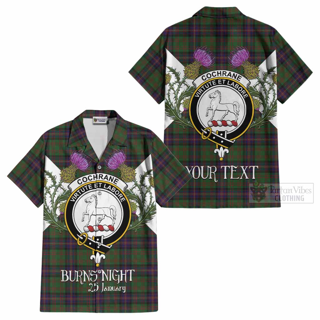 Cochrane Tartan Family Crest Cotton Hawaiian Shirt Scottish Burns Night Thistle Floral