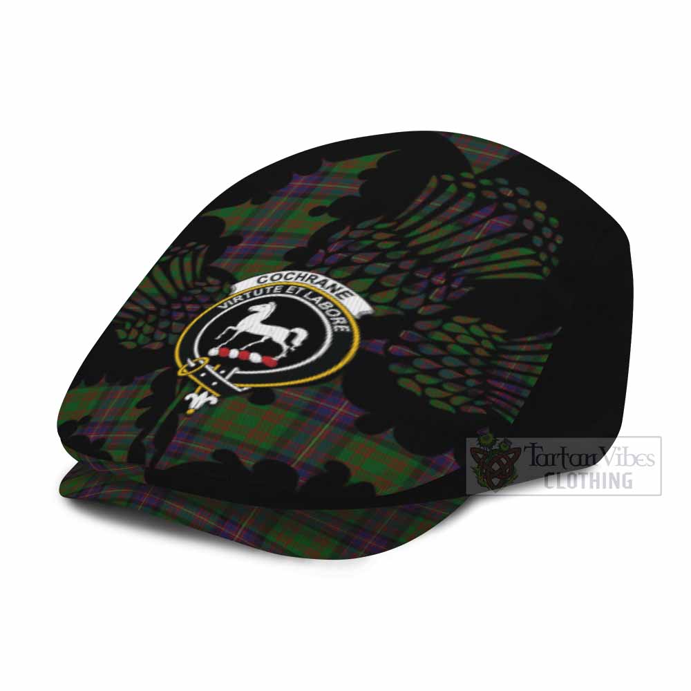 Cochrane Tartan Family Crest Flat Cap, Jeff Cap Scotland Thistle Floral