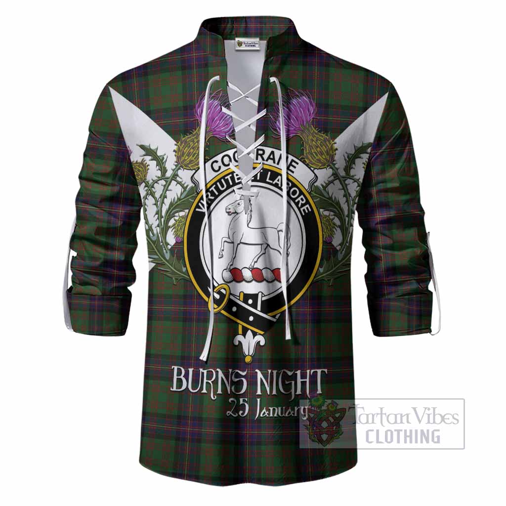 Cochrane Tartan Family Crest Ghillie Shirt Scottish Burns Night Thistle Floral