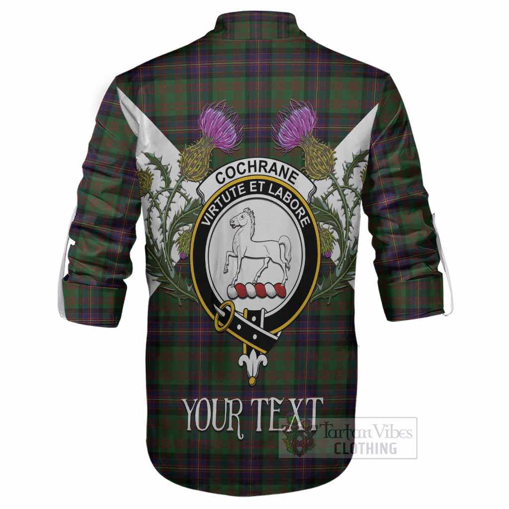 Cochrane Tartan Family Crest Ghillie Shirt Scottish Burns Night Thistle Floral