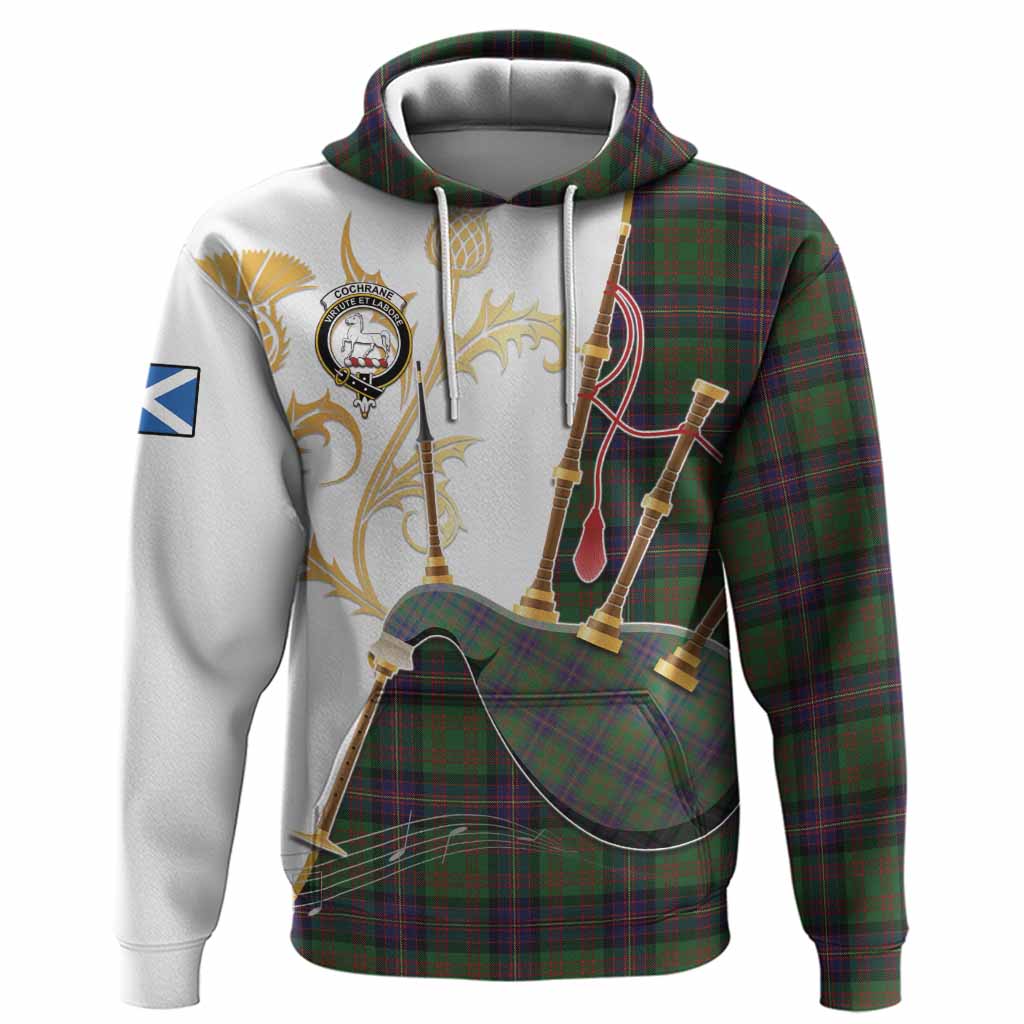 Cochrane Tartan Family Crest Hoodie Bagpipes with Scottish Thistle