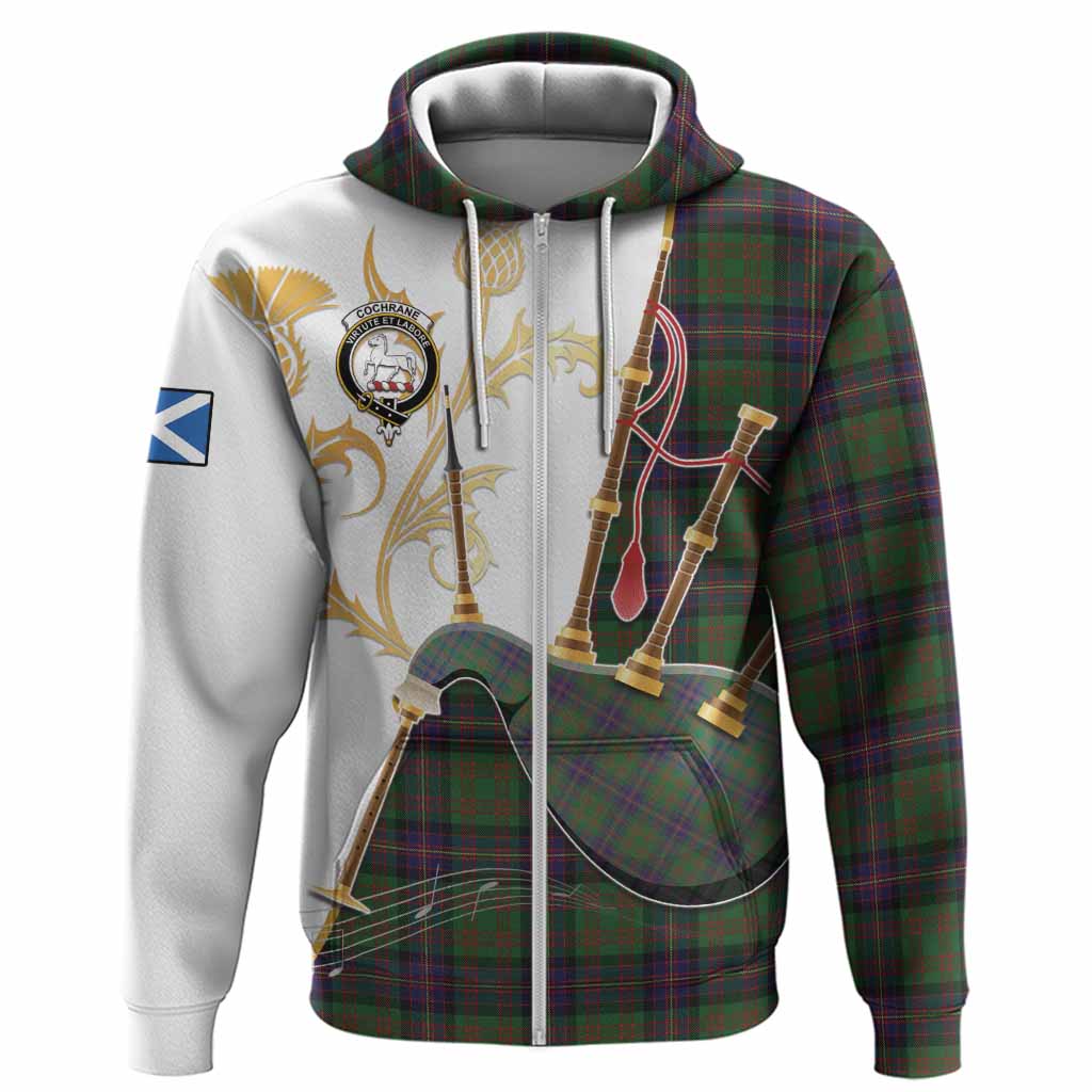 Cochrane Tartan Family Crest Hoodie Bagpipes with Scottish Thistle