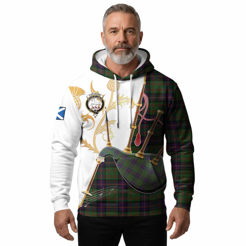 Cochrane Tartan Family Crest Hoodie Bagpipes with Scottish Thistle