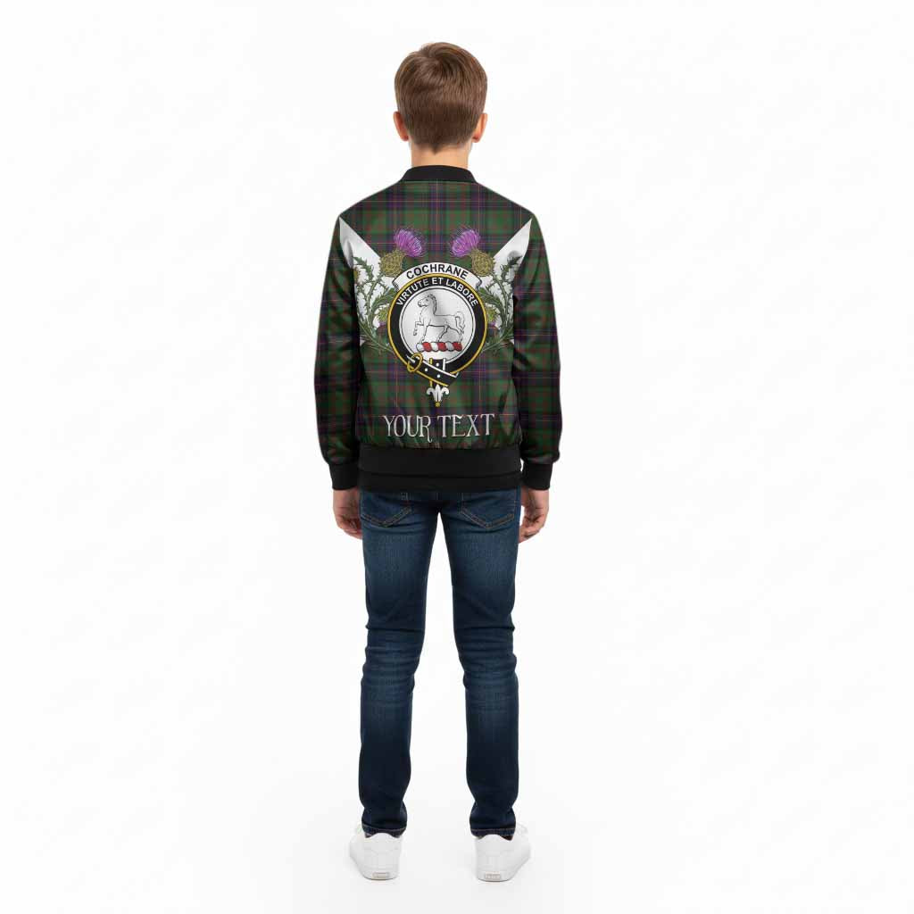 Cochrane Tartan Family Crest Kid Bomber Jacket Scottish Burns Night Thistle Floral