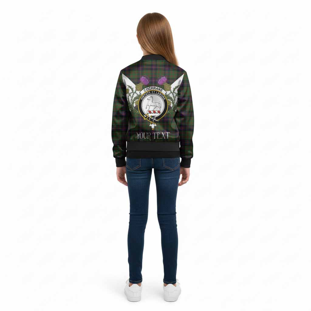 Cochrane Tartan Family Crest Kid Bomber Jacket Scottish Burns Night Thistle Floral