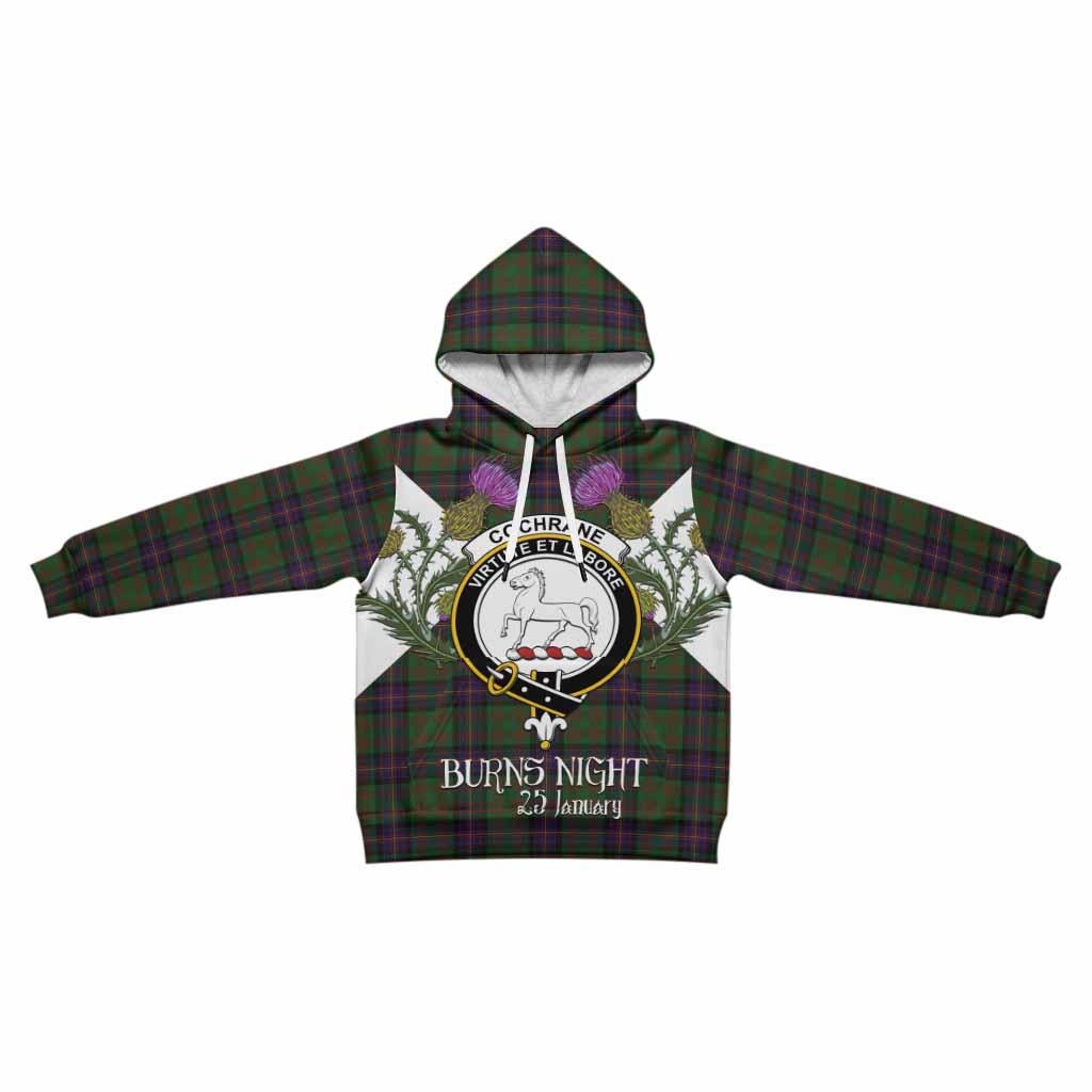 Cochrane Tartan Family Crest Kid Hoodie Scottish Burns Night Thistle Floral