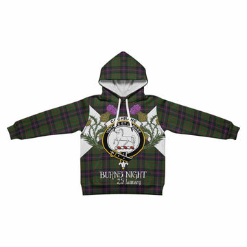 Cochrane Tartan Family Crest Kid Hoodie Scottish Burns Night Thistle Floral