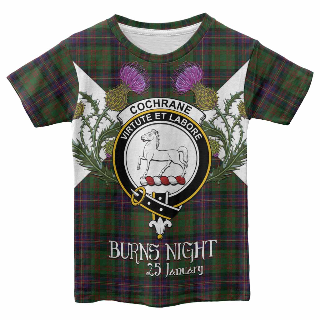 Cochrane Tartan Family Crest Kid T-shirt Scottish Burns Night Thistle Floral