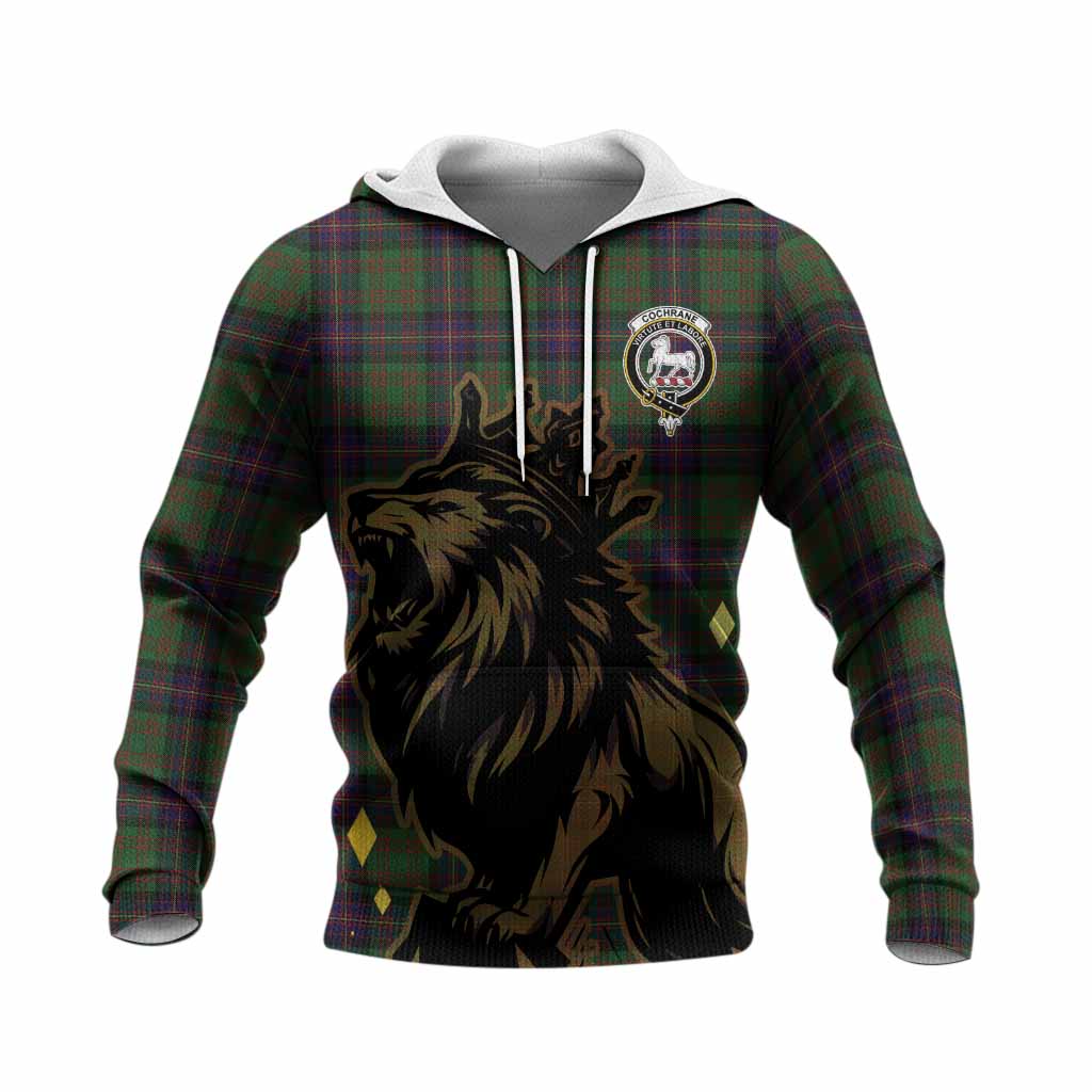 Cochrane Tartan Family Crest Knitted Hoodie Crowned Lion Roaring
