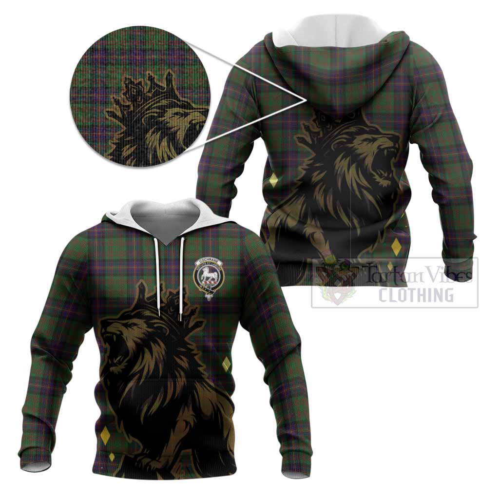 Cochrane Tartan Family Crest Knitted Hoodie Crowned Lion Roaring