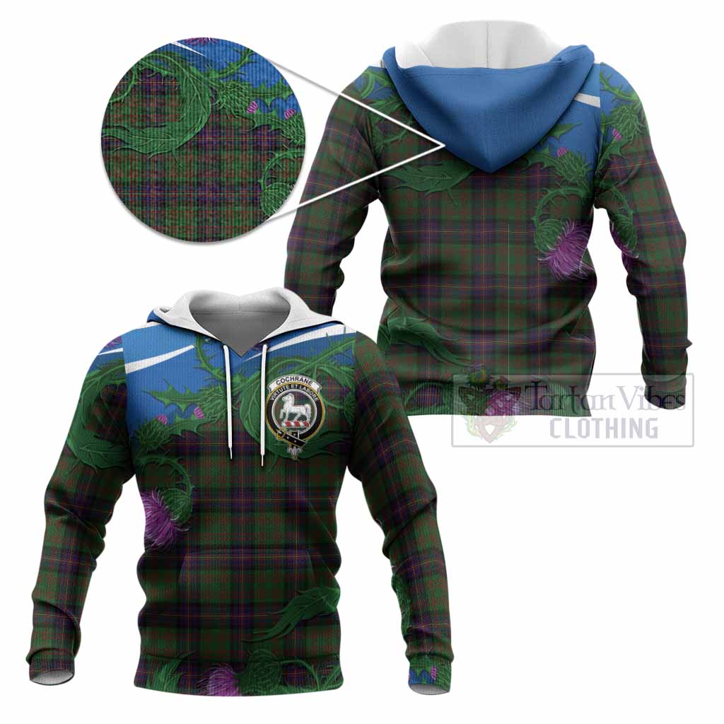 Cochrane Tartan Family Crest Knitted Hoodie Thistle in Minimalism