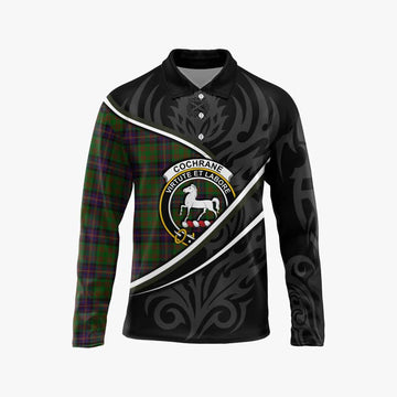Cochrane Tartan Family Crest Long Sleeve Polo Shirt Celtic Scottish Thistle Floral