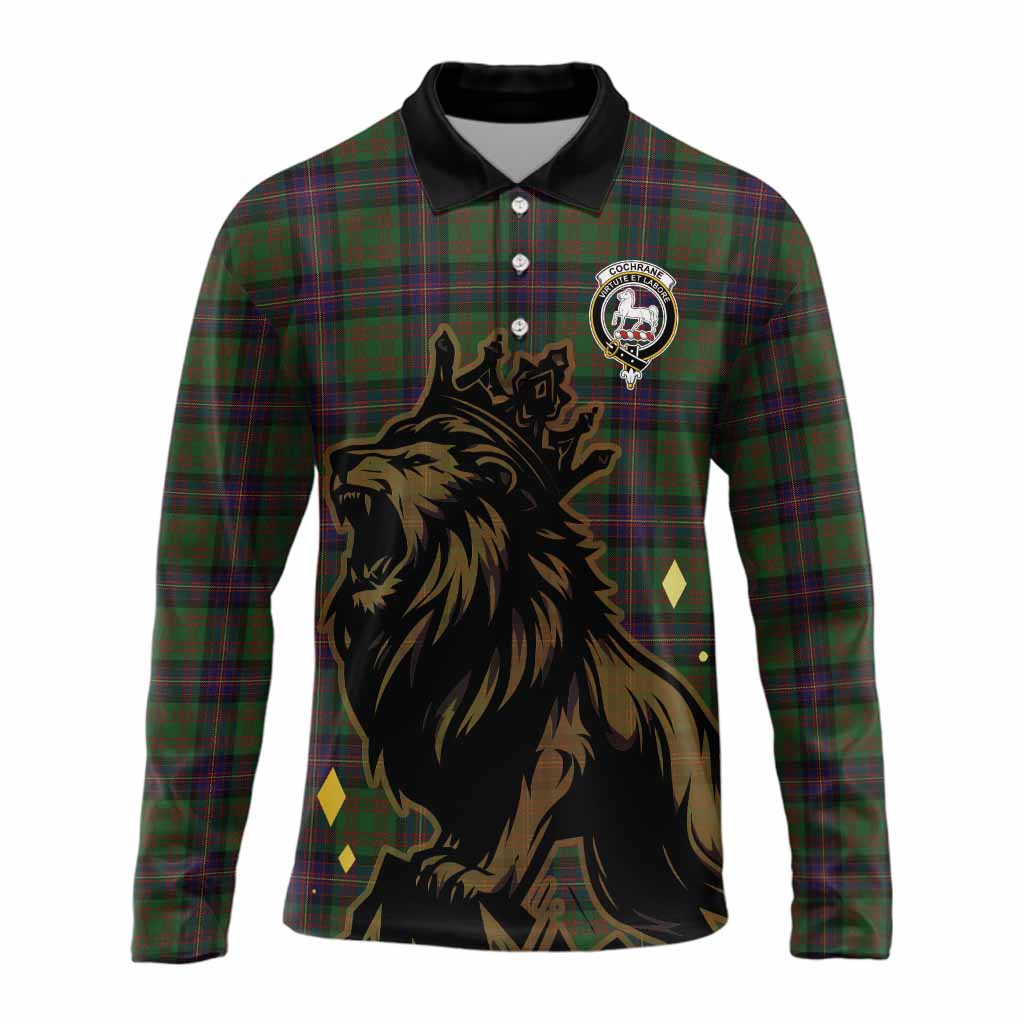 Cochrane Tartan Family Crest Long Sleeve Polo Shirt Crowned Lion Roaring