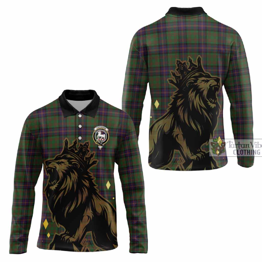 Cochrane Tartan Family Crest Long Sleeve Polo Shirt Crowned Lion Roaring