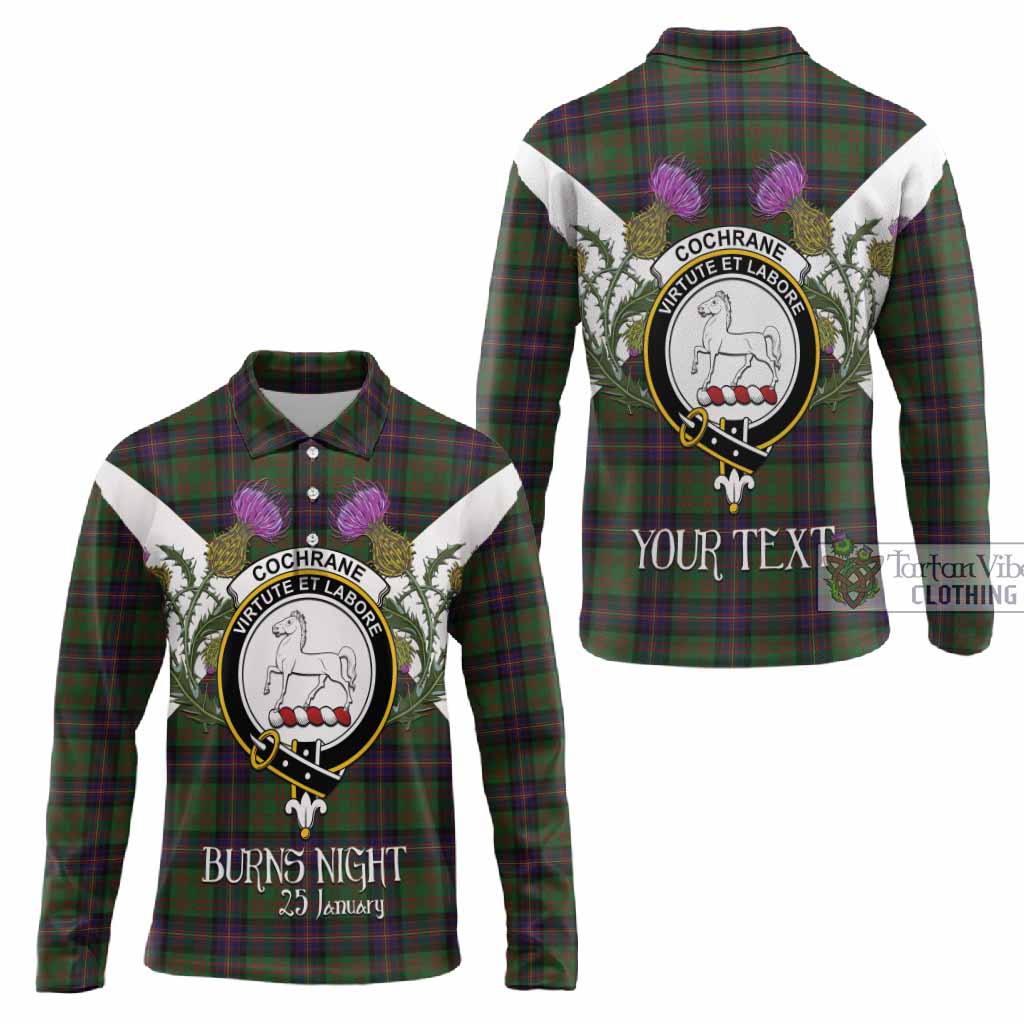Cochrane Tartan Family Crest Long Sleeve Polo Shirt Scottish Burns Night Thistle Floral