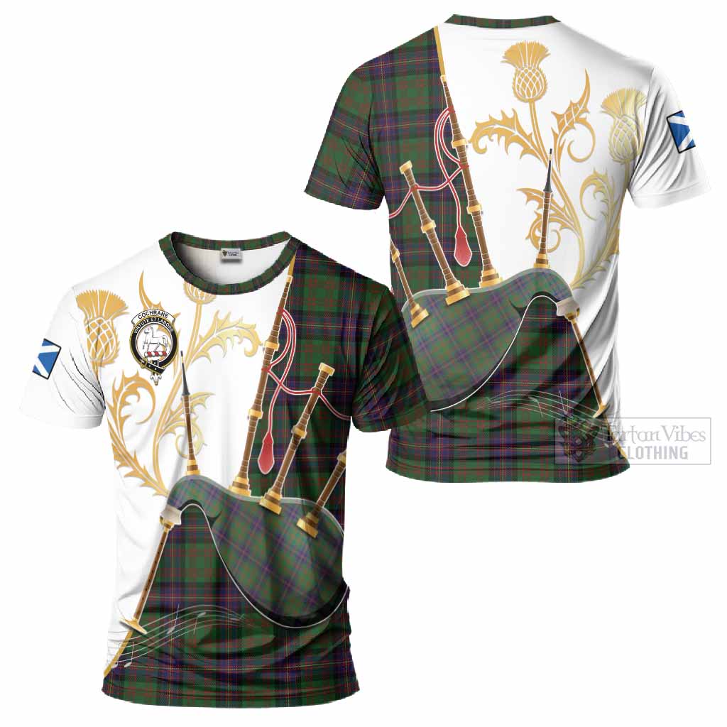 Cochrane Tartan Family Crest T-Shirt Bagpipes with Scottish Thistle