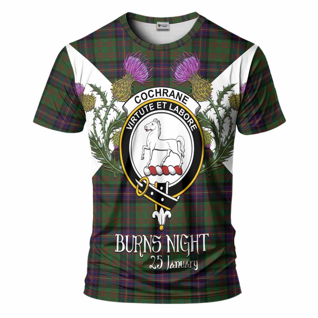 Cochrane Tartan Family Crest T-Shirt Scottish Burns Night Thistle Floral