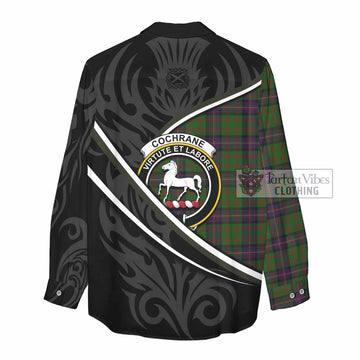 Cochrane Tartan Family Crest Women Casual Shirt Celtic Scottish Thistle Floral