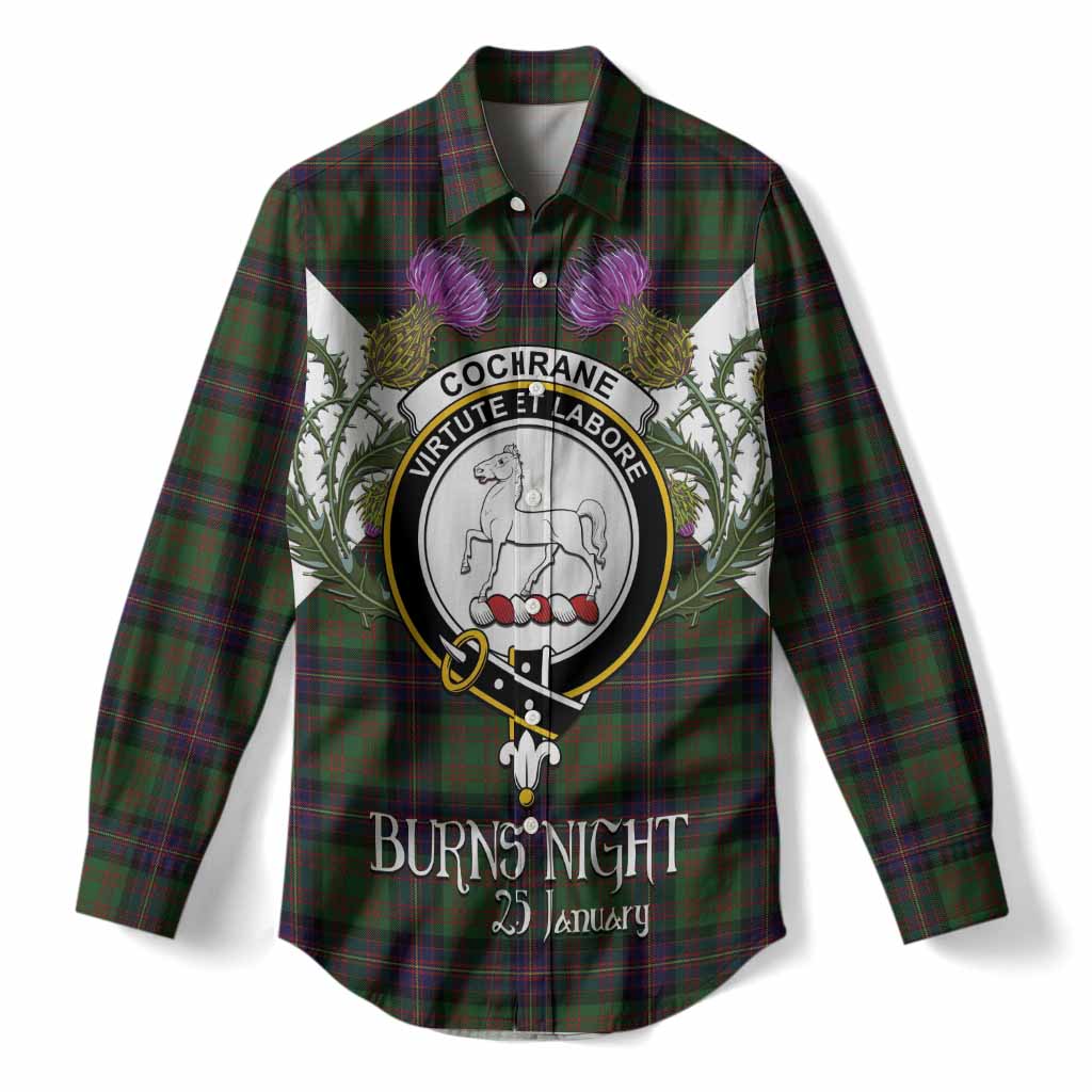 Cochrane Tartan Family Crest Women Casual Shirt Scottish Burns Night Thistle Floral