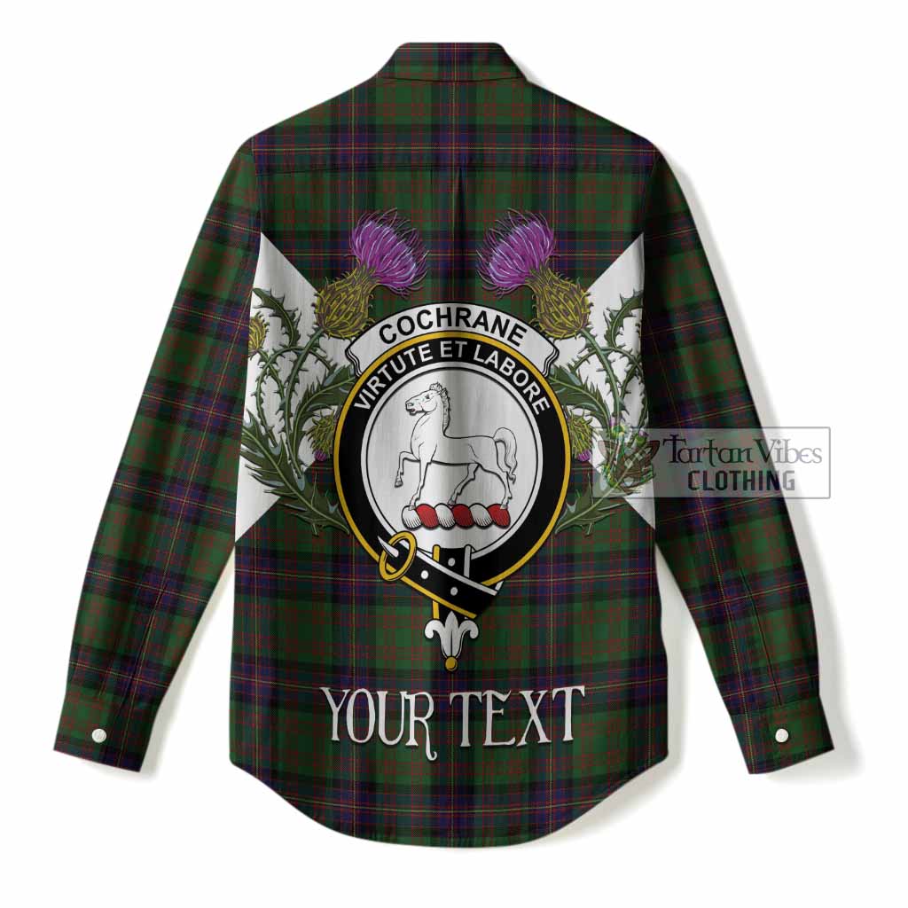 Cochrane Tartan Family Crest Women Casual Shirt Scottish Burns Night Thistle Floral