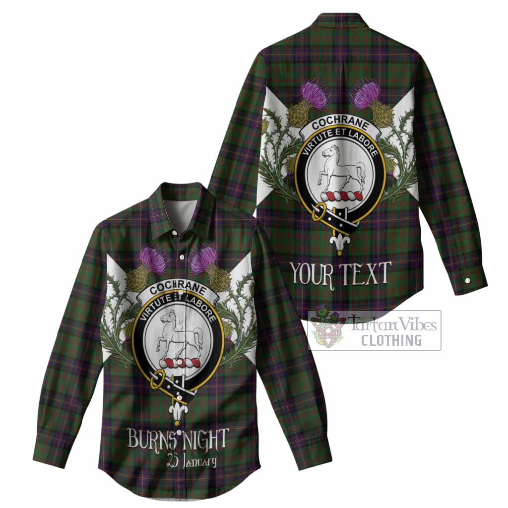 Cochrane Tartan Family Crest Women Casual Shirt Scottish Burns Night Thistle Floral