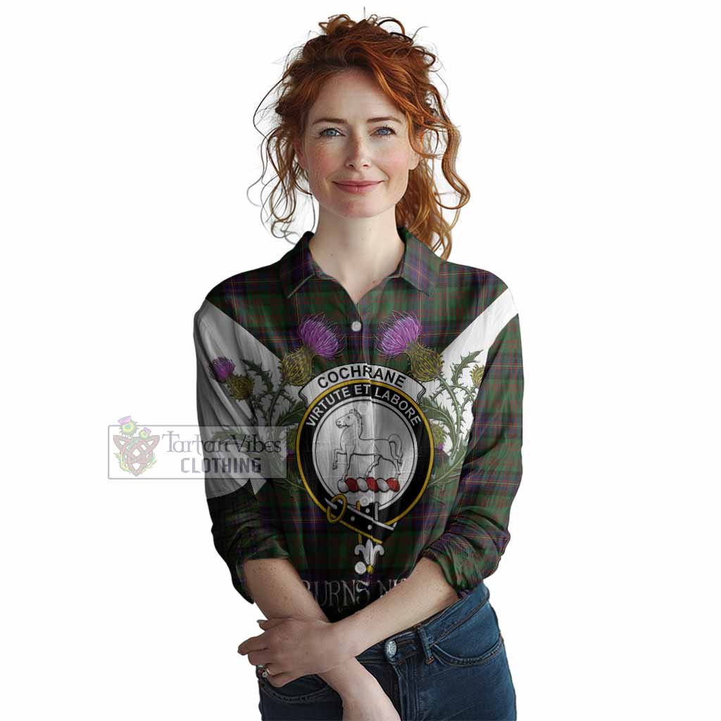 Cochrane Tartan Family Crest Women Casual Shirt Scottish Burns Night Thistle Floral