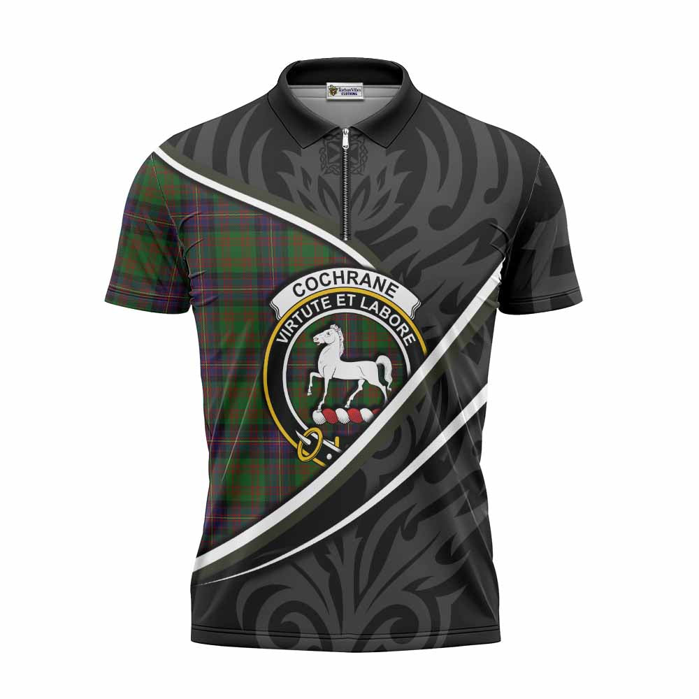 Cochrane Tartan Family Crest Zipper Polo Shirt Celtic Scottish Thistle Floral - Tartan Vibes Clothing