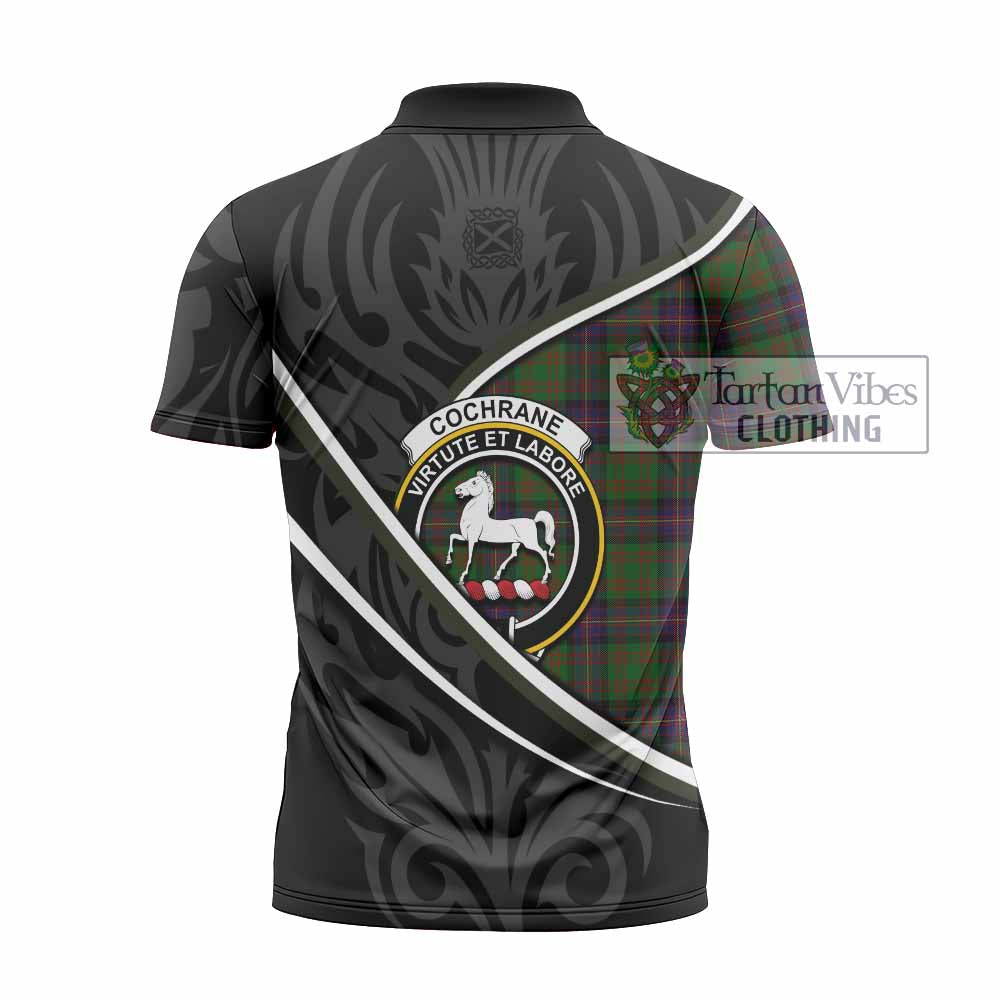 Cochrane Tartan Family Crest Zipper Polo Shirt Celtic Scottish Thistle Floral - Tartan Vibes Clothing