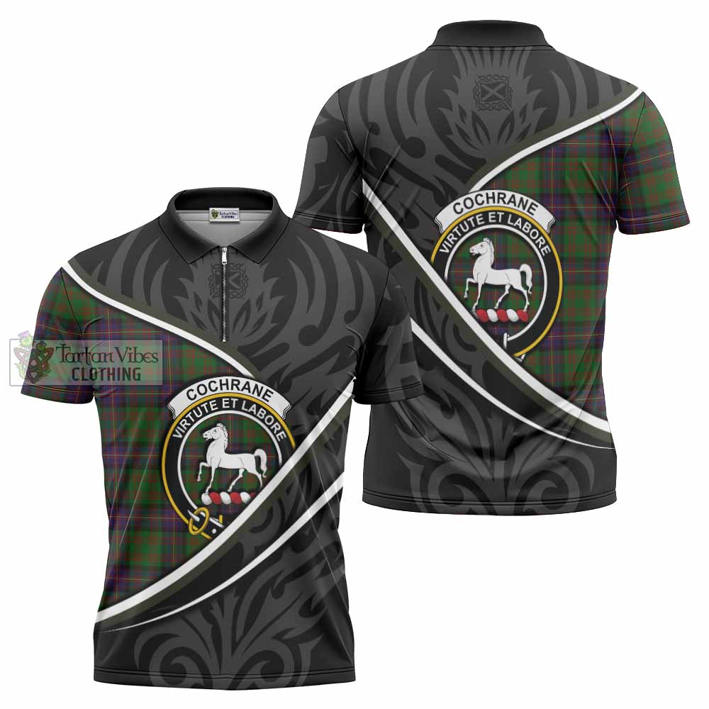 Cochrane Tartan Family Crest Zipper Polo Shirt Celtic Scottish Thistle Floral - Tartan Vibes Clothing