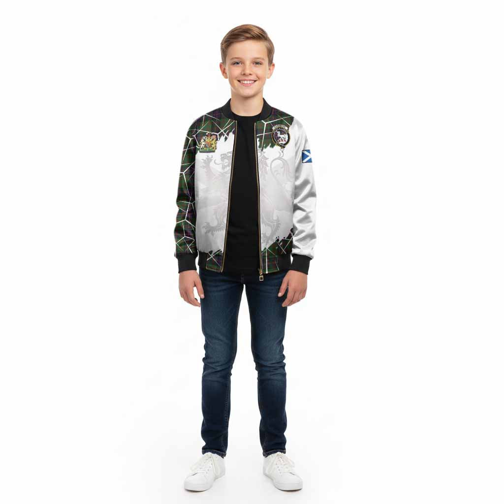 Cochrane Tartan Kid Bomber Jacket with Family Crest and Lion Rampant Grunge Style