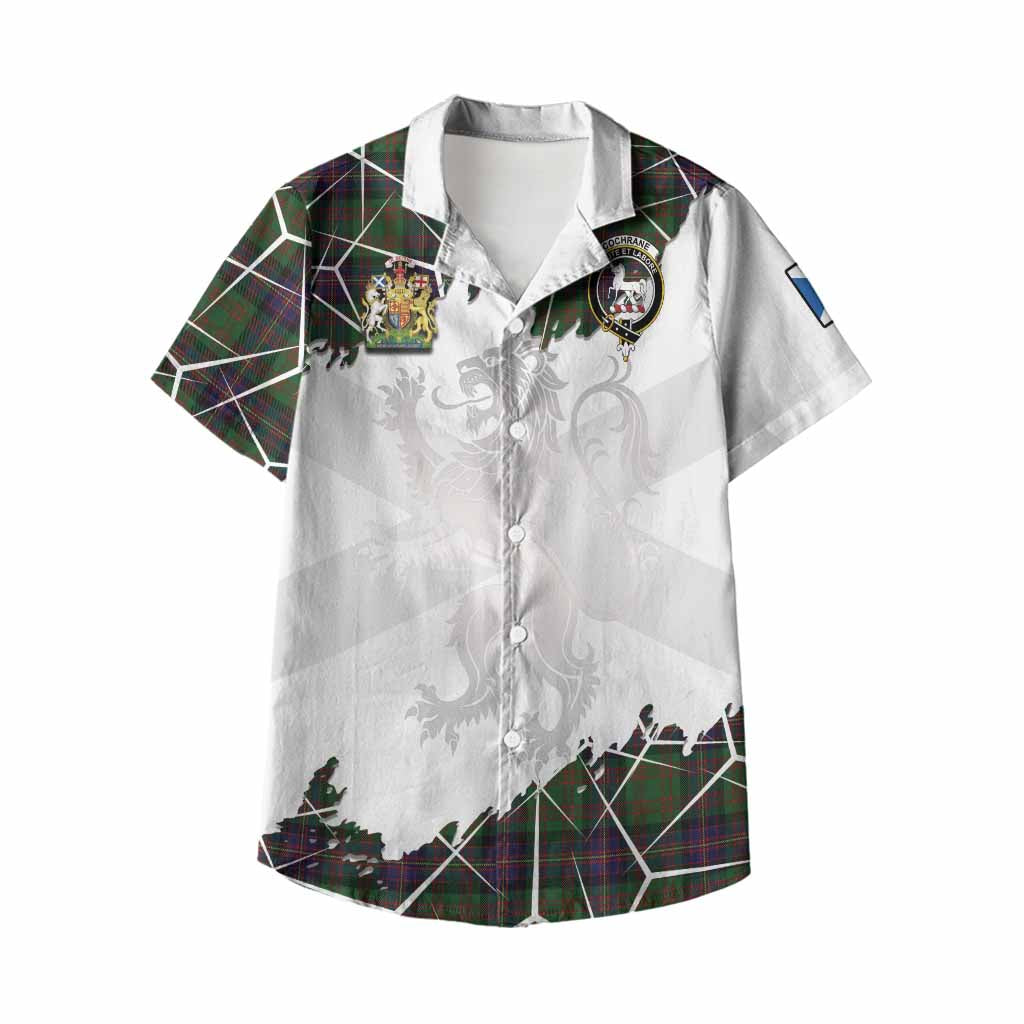 Cochrane Tartan Kid Hawaiian Shirt with Family Crest and Lion Rampant Grunge Style