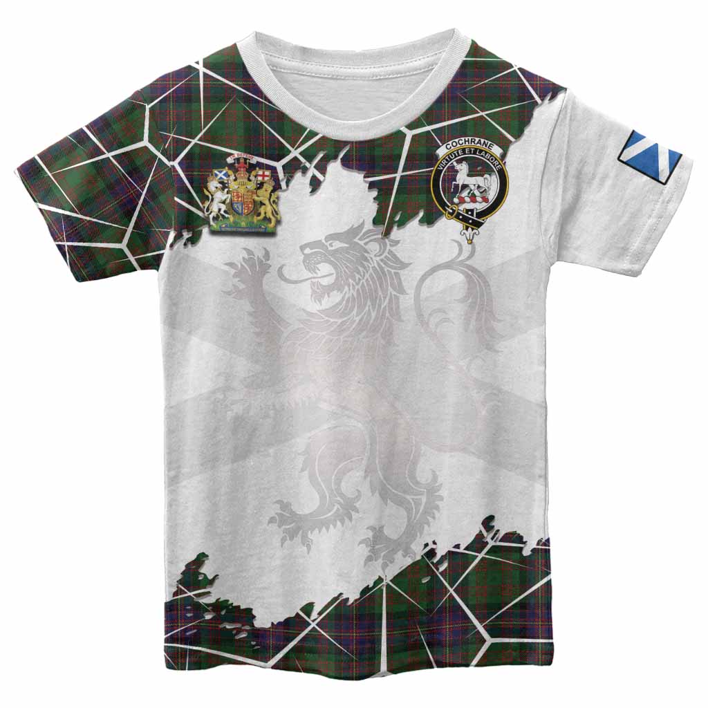 Cochrane Tartan Kid T-shirt with Family Crest and Lion Rampant Grunge Style