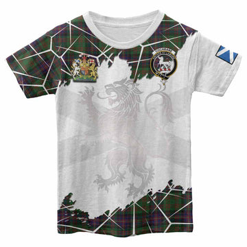 Cochrane Tartan Kid T-shirt with Family Crest and Lion Rampant Grunge Style