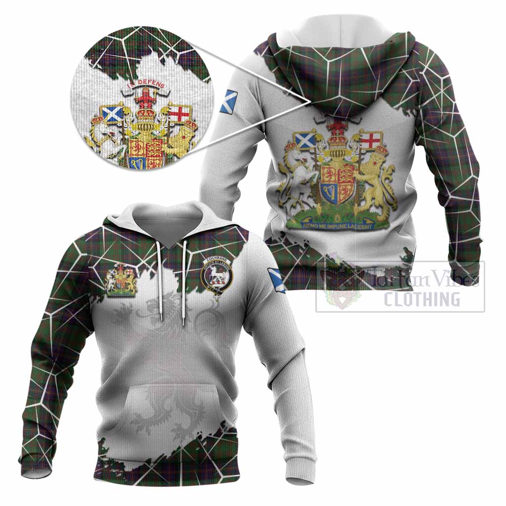 Cochrane Tartan Knitted Hoodie with Family Crest and Lion Rampant Grunge Style