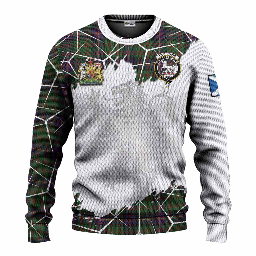 Cochrane Tartan Knitted Sweater with Family Crest and Lion Rampant Grunge Style