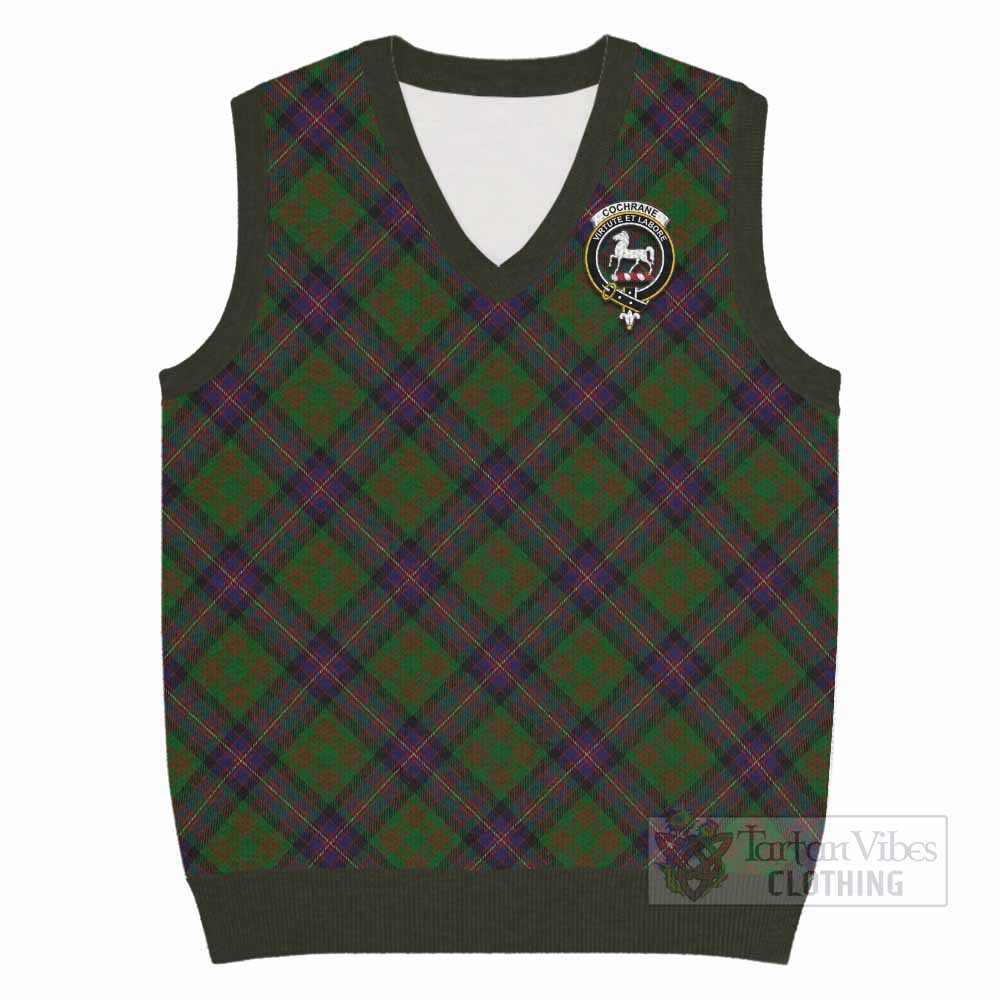 Cochrane Tartan Knitted V-Neck Vest with Family Crest Cross Style