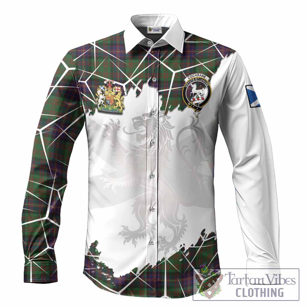Cochrane Tartan Long Sleeve Button Shirts with Family Crest and Lion Rampant Grunge Style