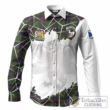 Cochrane Tartan Long Sleeve Button Shirts with Family Crest and Lion Rampant Grunge Style