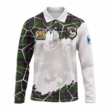 Cochrane Tartan Long Sleeve Polo Shirt with Family Crest and Lion Rampant Grunge Style