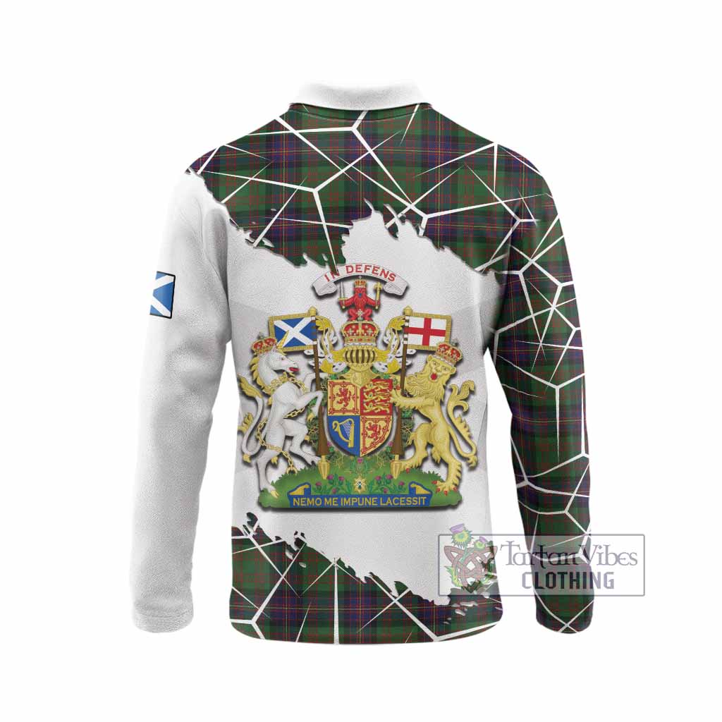 Cochrane Tartan Long Sleeve Polo Shirt with Family Crest and Lion Rampant Grunge Style