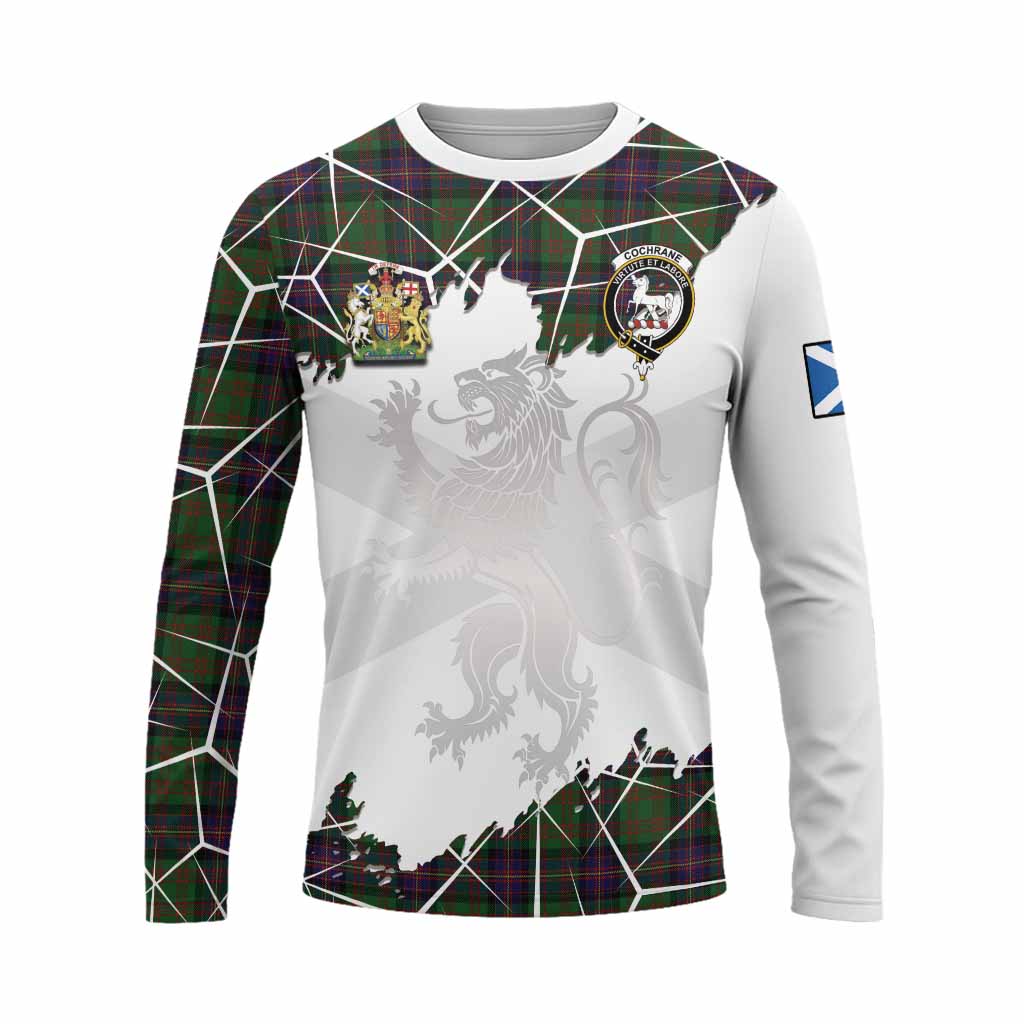 Cochrane Tartan Long Sleeve T-Shirt with Family Crest and Lion Rampant Grunge Style