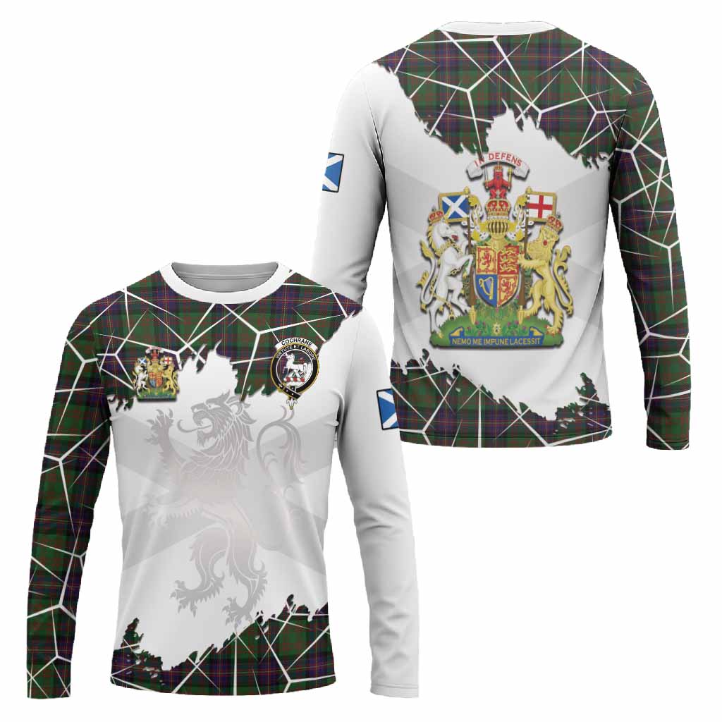 Cochrane Tartan Long Sleeve T-Shirt with Family Crest and Lion Rampant Grunge Style