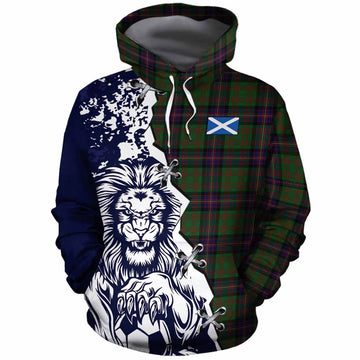Cochrane Tartan Scottish Cotton Hoodie Angry Lion With Soccer Ball Style
