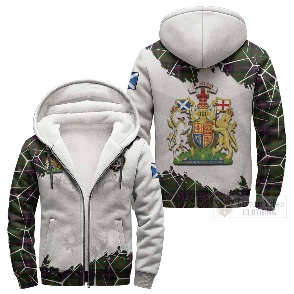 Cochrane Tartan Sherpa Hoodie with Family Crest and Lion Rampant Grunge Style