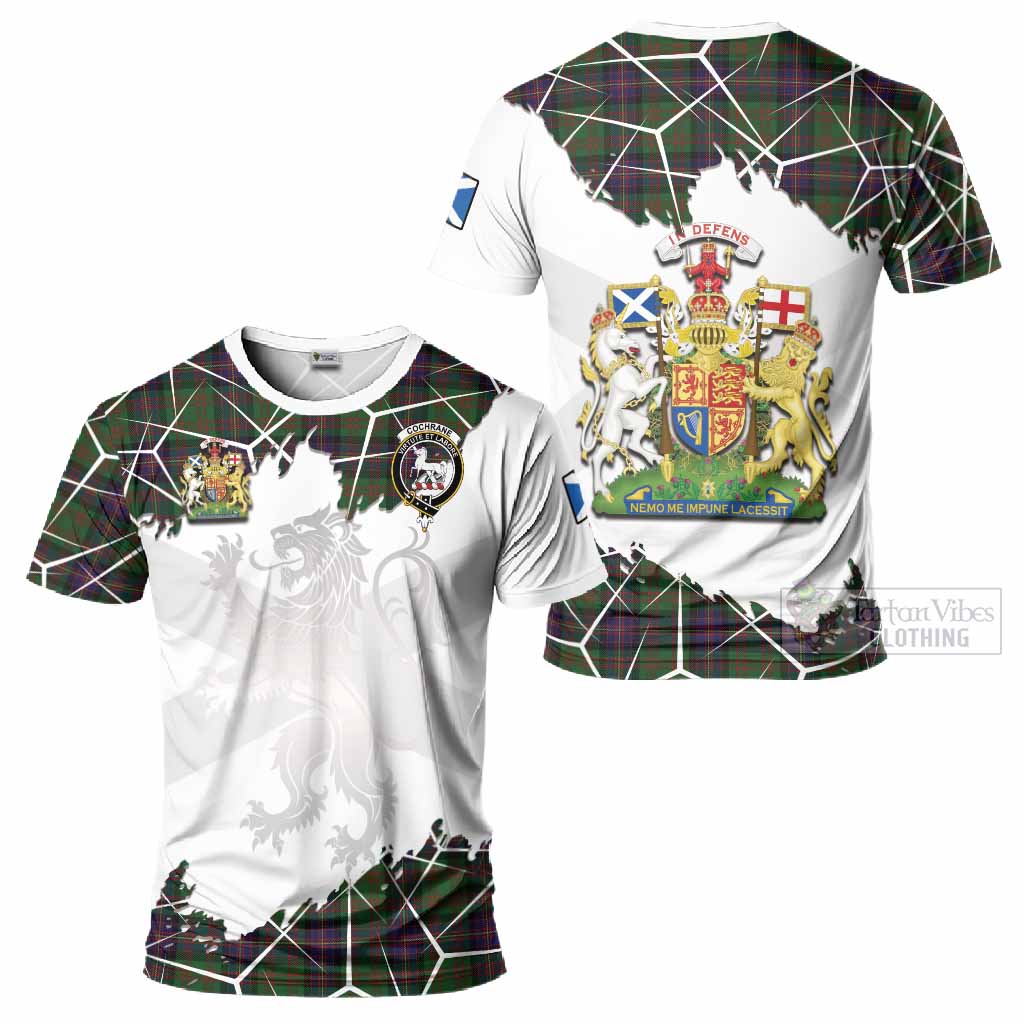 Cochrane Tartan T-Shirt with Family Crest and Lion Rampant Grunge Style