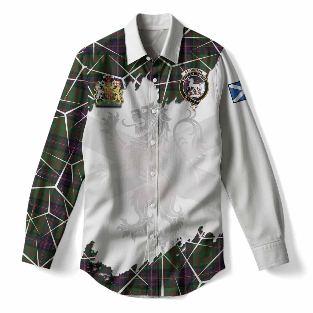Cochrane Tartan Women Casual Shirt with Family Crest and Lion Rampant Grunge Style