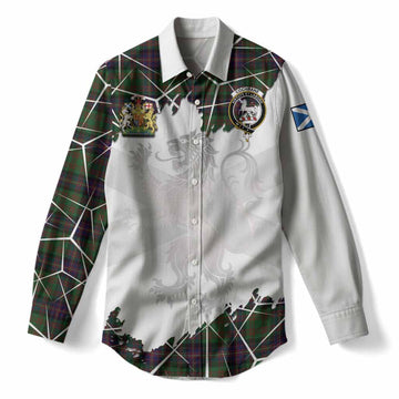 Cochrane Tartan Women Casual Shirt with Family Crest and Lion Rampant Grunge Style