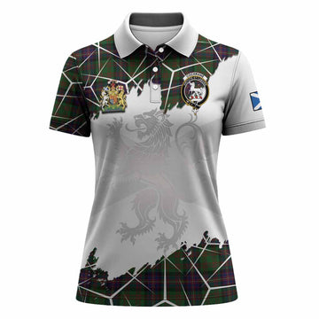 Cochrane Tartan Women Polo Shirt with Family Crest and Lion Rampant Grunge Style