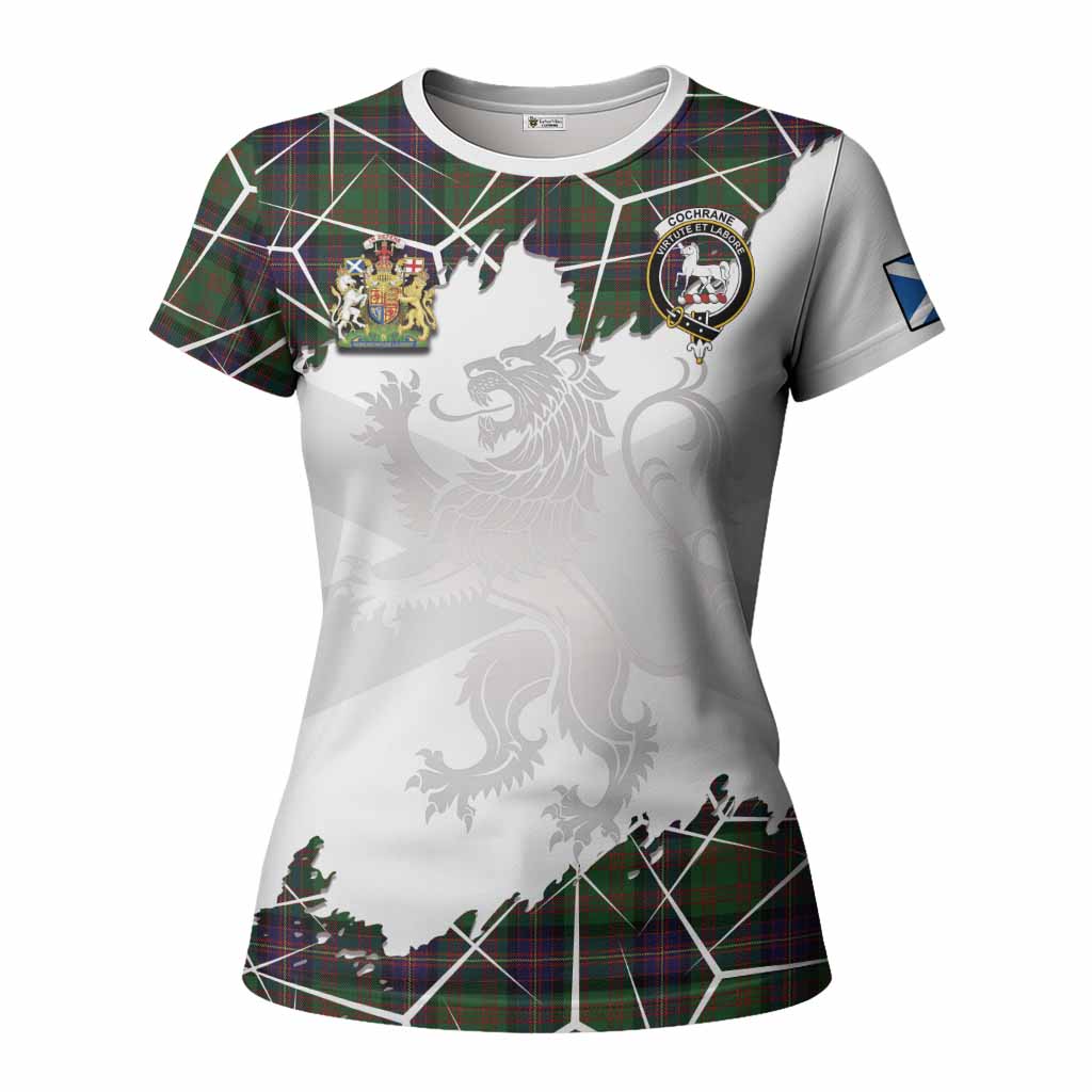Cochrane Tartan Women T shirt with Family Crest and Lion Rampant Grunge Style