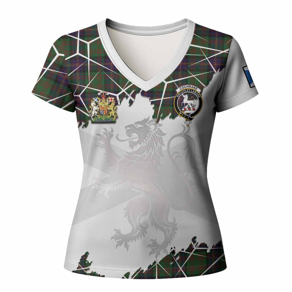 Cochrane Tartan Women T shirt with Family Crest and Lion Rampant Grunge Style